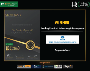 Tata Consulting Engineers declared as Winner in 'Leading Practices' in Learning & Development Category.